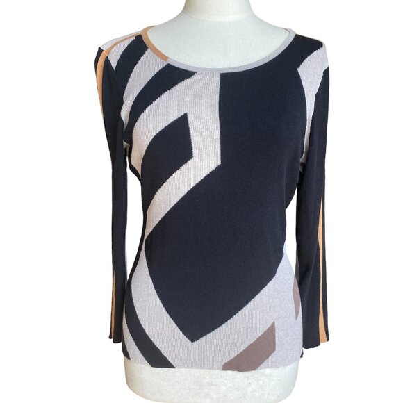 Nic + Zoe Abstract Color Block Geometric Sweater Neutral Avant Garde Art Deco-PL - Picture 13 of 13